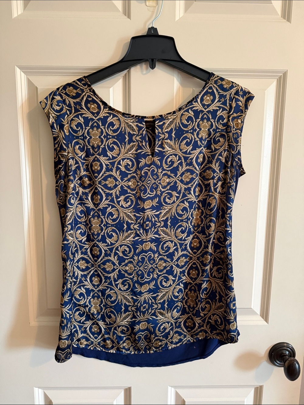 The Limited Navy and Gold Scroll-Print Sleeveless Blouse (100